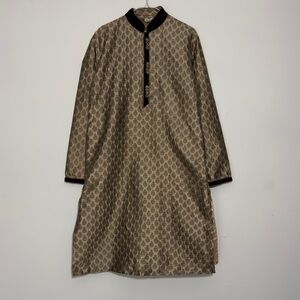 Men's Gold Patterned Kurta